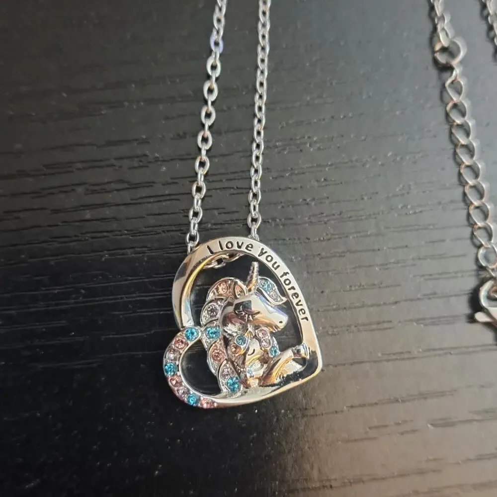 Niece Bonded Unicorn Heart Necklace “I Love You Forever” Silver Tone 16–18in